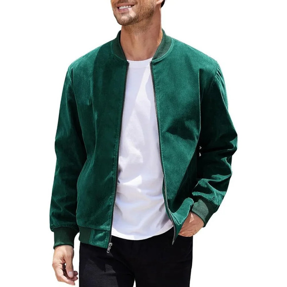 ❤️ Men's Casual Varsity Jacket Vintage Lightweight Faux Suede Bomber Jackets - Picture 1 of 6